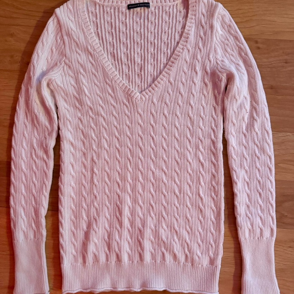 Brandy Melville Cream Cable Knit V‑Neck Sweater - Picture 4 of 4